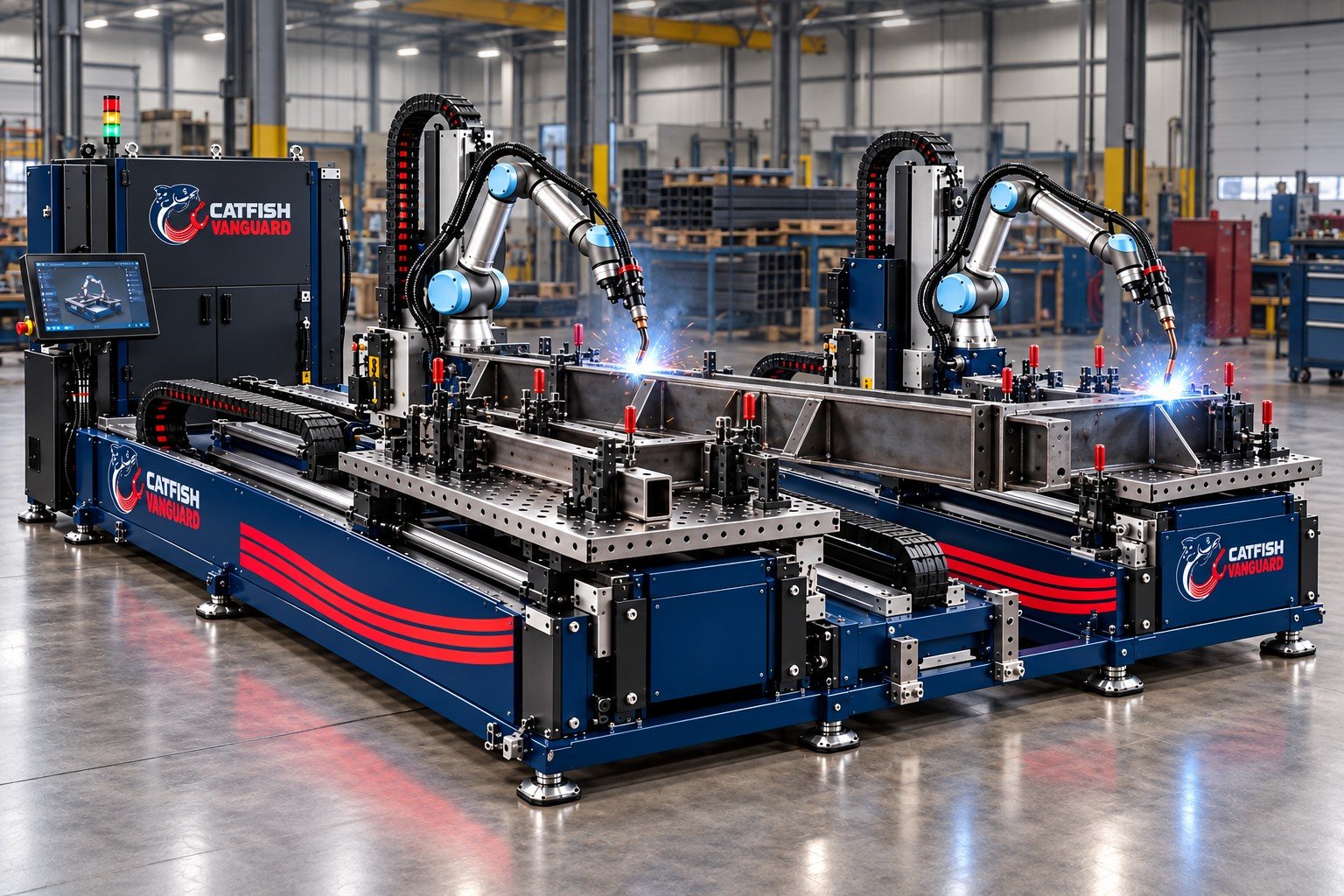 ARC-R Dual with two W7 robots welding different seams of one long weldment