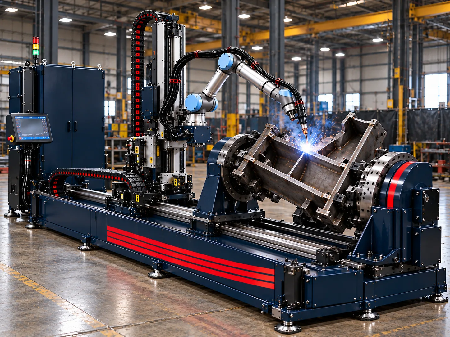 W7 robot welding a frame on a rotary positioner