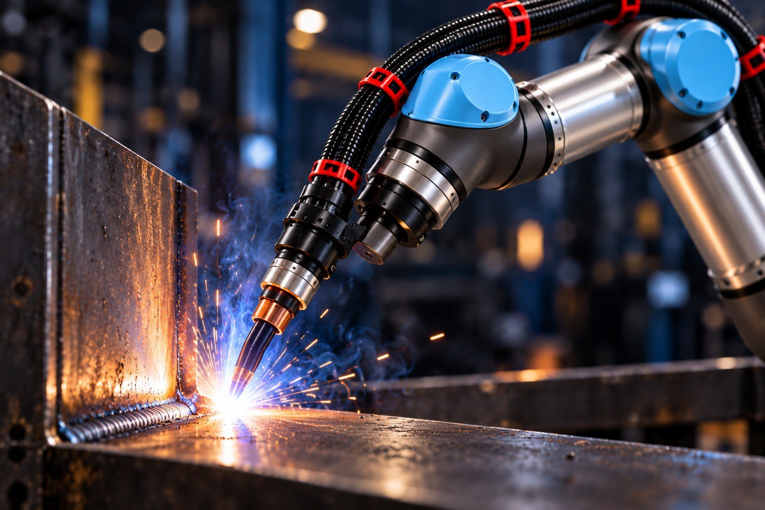 W7 torch welding a fillet seam on structural steel