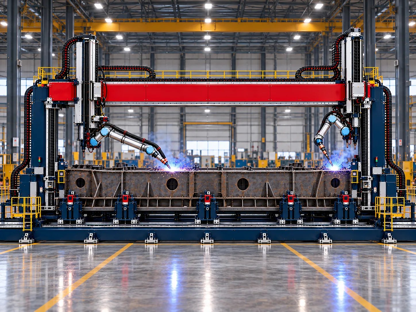 ARC-X gantry system with multiple W7 robots welding a large structure