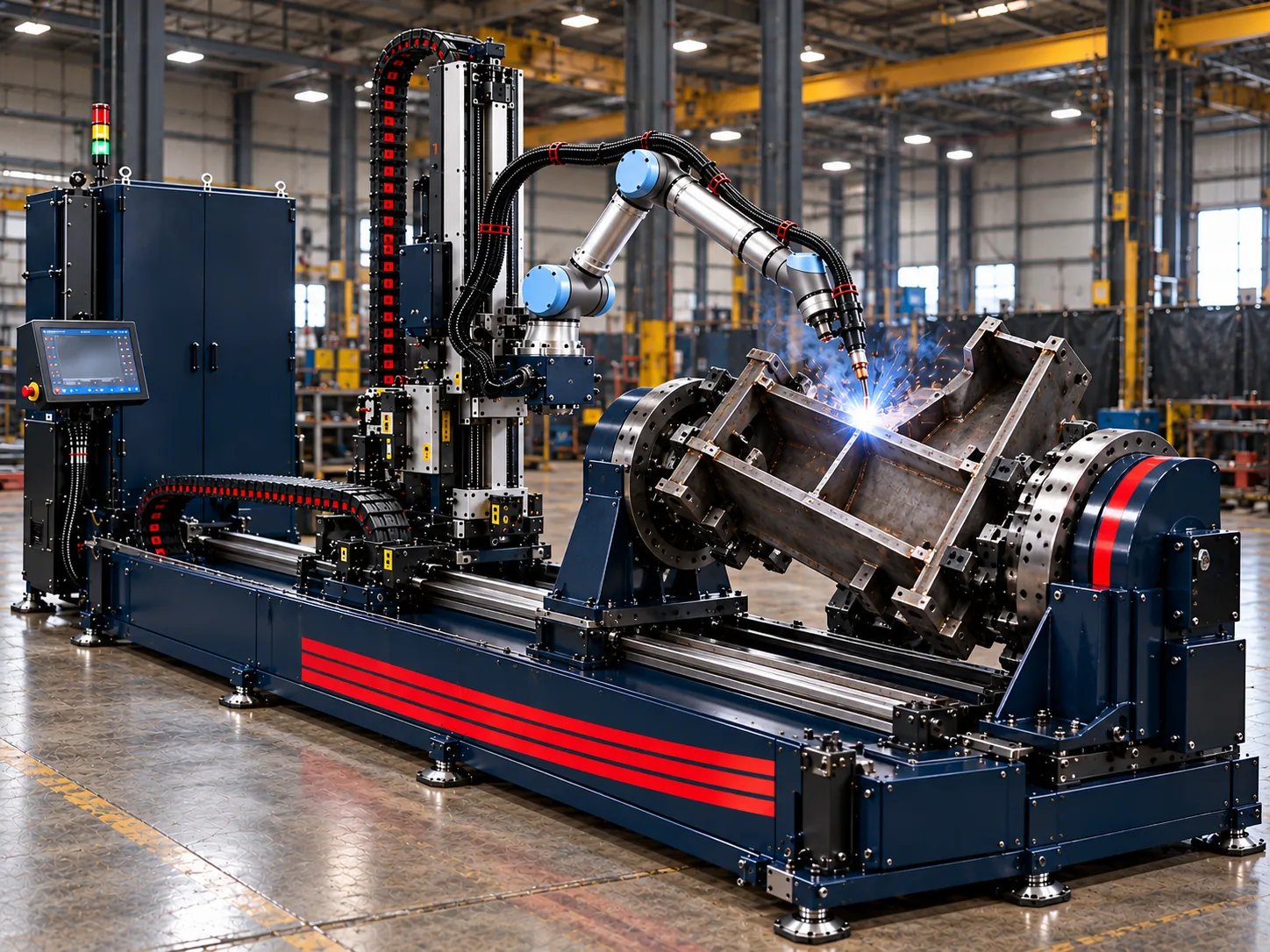 W7 robot welding a frame on a rotary positioner
